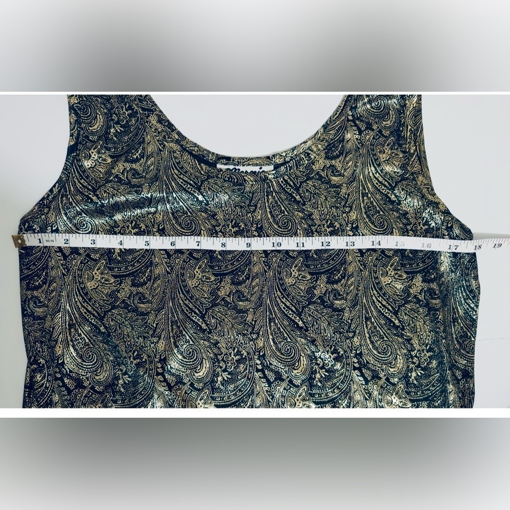 Marnie West Vintage 90’s Lamé Gold & Black Paisley Print Women’s Medium Top - Picture 4 of 11
